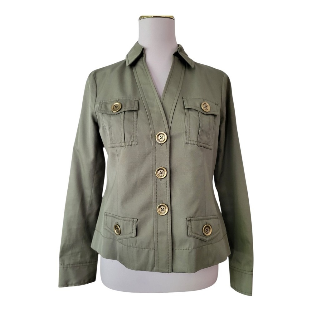 Michael Michael Kors Olive Green‎ Utility Jacket Size 4P Cotton Button Front...